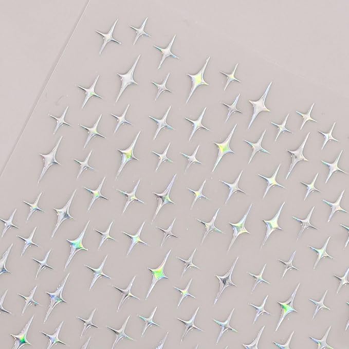 Aurora Star Nail Art Stickers Decals, 3 Designs Pegatinas Uñas Glitter Holographic Star Self-Adhesive Nail Art Design Decoration Accessories for DIY Decoration Stencil Tools