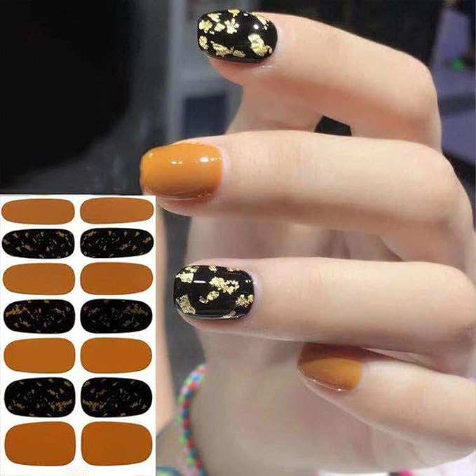 WOKOTO 20 Mixed Solid & Marble Nail Polish Strips with Nail File, Self-Adhesive Gel Nail Stickers for Women, Nails Art DIY Decorations