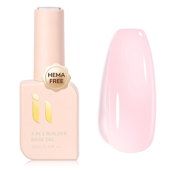 Hema Free Builder Base Gel, TPO Free Builder Gel Strengthener For Fragile Thin nails, Thickening & Repair LED UV Curing Needed, Jelly Pink