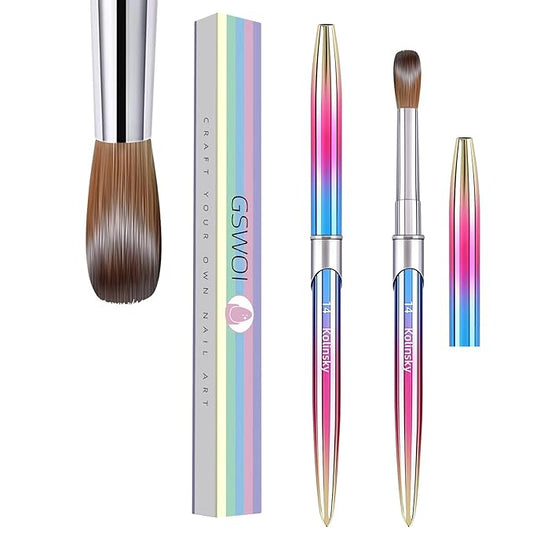 100% Kolinsky Acrylic Nail Brush,3D Pure Handmade Round Shape (Size 14) Nail Brushes for Acrylic Application, Professional Nail Art Brush Manicure for Women (#14)