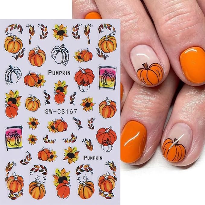 7 Sheets Fall Maple Nail Stickers for Nail Art, 3D Self-Adhesive Autumn Leaf Pumpkin Nail Decals, Mushroom Nail Supplies Nail Art Design Accessories for Women and Girls Manicure DIY Decoration