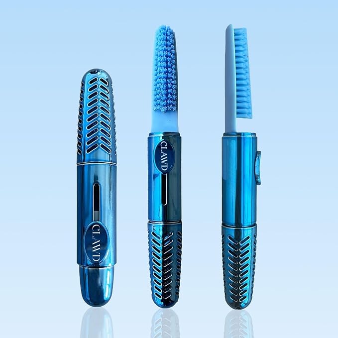 CLAWD Nail Brush for Cleaning Fingernails | Soft Bristle Portable Travel Nail Cleaner Brush for Women | Blue
