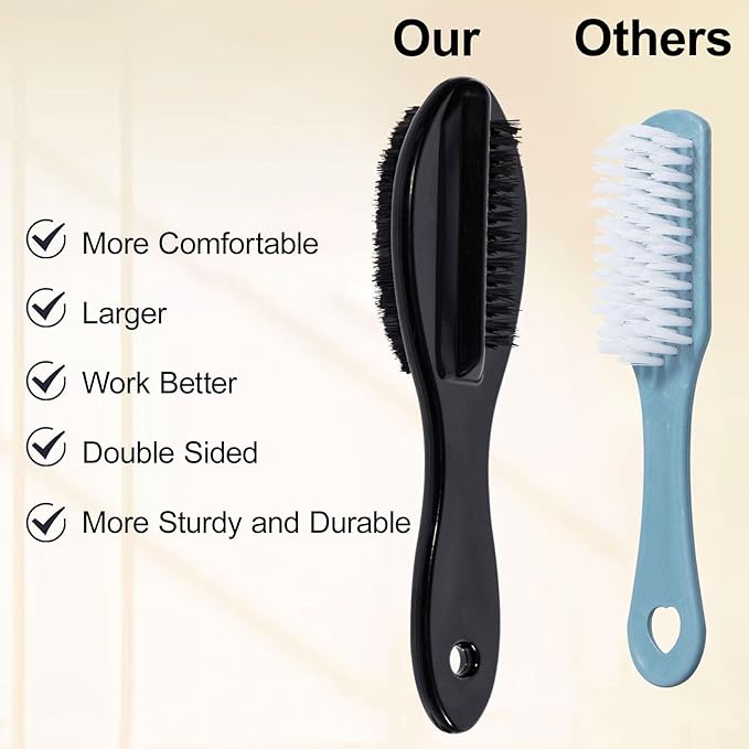 Nail Brush for Cleaning Fingernails 2 PCS, Long Handle Grip Double Sided Nail Foot Scrub Brush Fingernail Cleaner, Soft Stiff Bristles Pedicure Nail Scrubber Non-Slip for Men Women Black
