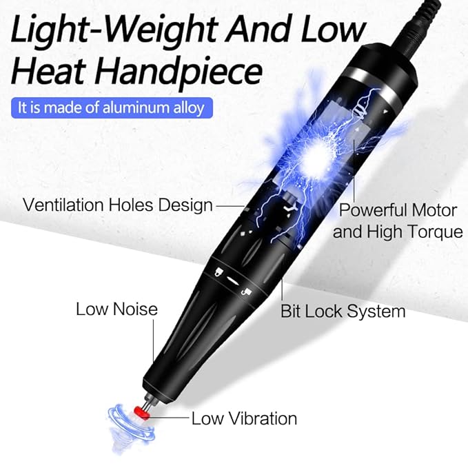 YOKE FELLOW Electric Nail Drill Machine – Professional Nail File with 12 Drill Bits for Nails 35000RPM Portable Nail Drills for Acrylic Nail Tools for Manicure Pedicure