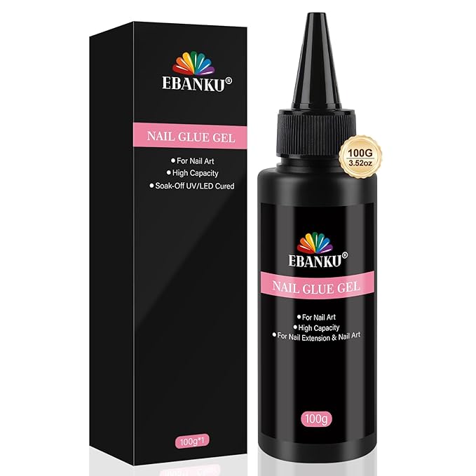 100ml Gel Nail Glue, EBANKU Super Strong UV Nail Glue for Press Ons Acrylic Nails, Lamp Curing Needed, Long-Lasting Solid Soft Gel
