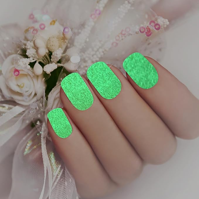 JERCLITY 168 Pieces 12 Sheets Luminous Solid Color Nail Polish Strips Glow in The Dark Nail Wraps for Short Nails Nail Decals Self-Adhesive Nail Stickers Full Nail Wraps for Women Girls Nail Art