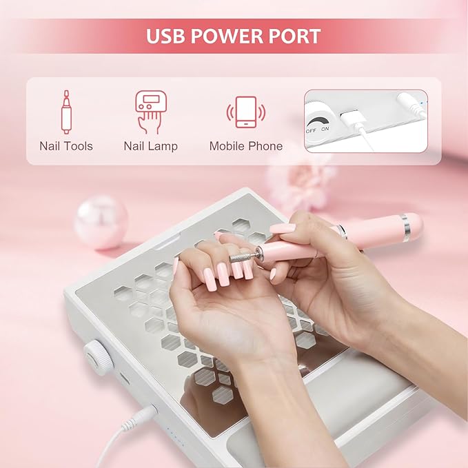 Professional Nail Dust Collector, Dust Collector Nail Tech with Reusable Filter, Powerful Vacuum Cleaner, Adjustable Speed Nails Extractor Vacuum for Acrylic Nails Polishing Manicure Salon, Low Noise