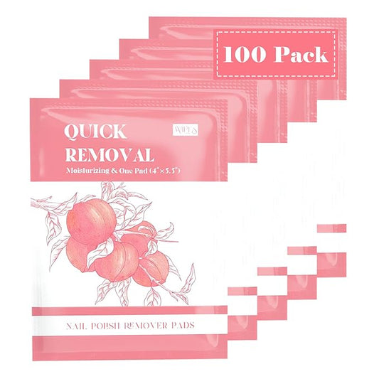 100PCS Nail Polish Remover Pads Acetone Nail Polish Remover Wipes Quickly Remove Nail Polish Wipe Travel-Friendly Large Size Individually Wrapped Moisturizing Wet Wipes For Nails