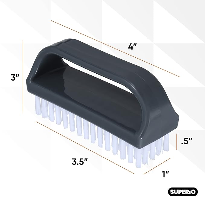 Superio Stiff Nail Brush for Cleaning Fingernails Small Scrub Brush with Handle, Cleaning Brushes for Hands, Toes, and Nails (Black, 6 Pack)