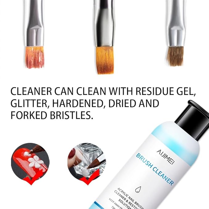 AIJIMEI Nail Brush Cleaner Restorer Nail Brush Cleaner Solution Clean Manicure Brushes Set A with Glass Cup & Cleaning Cotton Pads for Nail Art Brushes 58ml