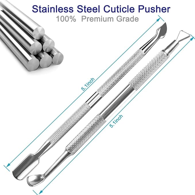 Cuticle Pusher and Cutter, 2PCS Professional Cuticle Remover Tool, Premium Stainless Steel Durable Manicure Kit for Women, Fingernails and Toenails