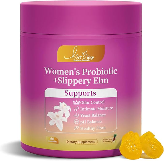Her Juicy Feminine Probiotics Gummies for Women with Slippery Elm - Pineapple Flavor, pH Balance & Immune Health Support - Digestive & Feminine Support - Vegan Supplement, 60 C