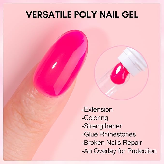 Makartt Poly Nail Gel-50ML Large Capacity-Dazzling Pink Color, Strong Builder for Extension Overlay Strengthener 3D Diy, Long-lasting for Nails French Manicures Home Salon-Pink Flare
