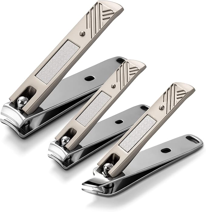 BEZOX Nail Clipper, 3PCS Set Fingernail Clippers – 2 Curved Blades and 1 Slant Cutting Edge Toenail Cutter Nail Trimmer