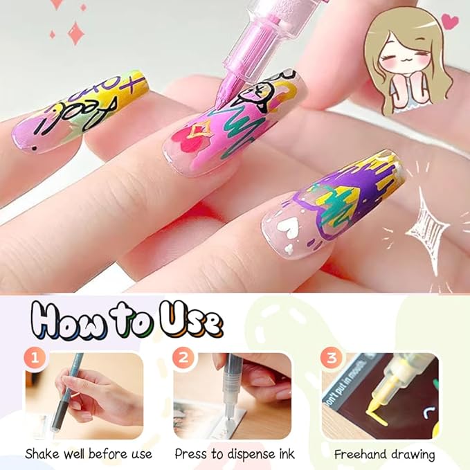 18 Colors Nail Art Pens for Painting Nails, 0.7mm Acrylic Paint Makers DIY Nail Art Markers for Kids and Adults, Quick-drying Nail Polish Pens Doodle Pens for Drawing Point Liner