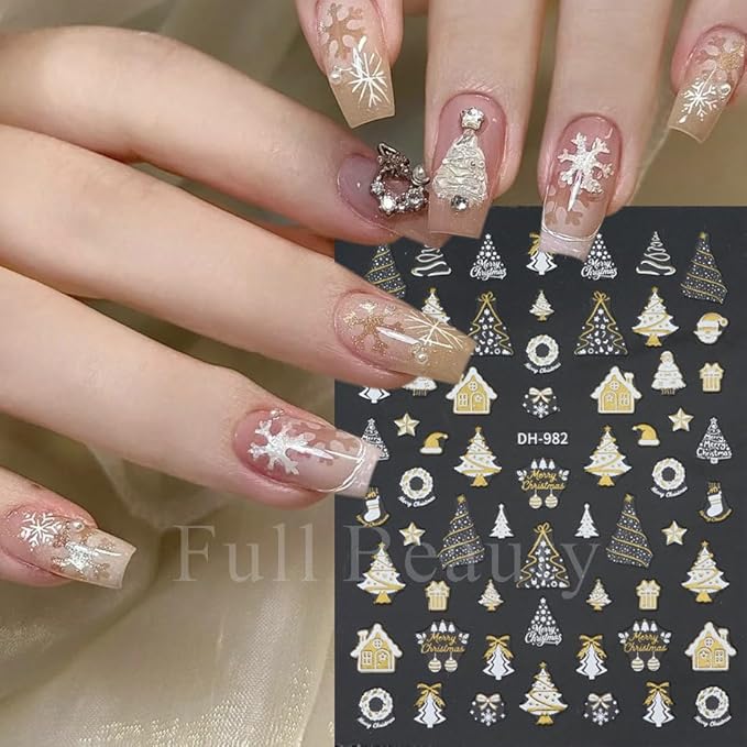 10 Sheets Christmas Nail Stickers for Nail Art, 3D Self-Adhesive Snowflake Nail Decals, Deer Elk Trees Nail Supplies Nail Art Designs Accessories for Women and Girls Manicure DIY Decoration
