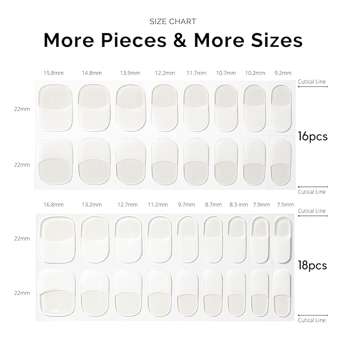 Semi Cured Gel Nail Strips - NAILOG 34 Pcs French Clear Gel Nail Stickers Extra Long Nail Wraps with Glossy Gel Finishing for Spring Summer, Moonlit Tips