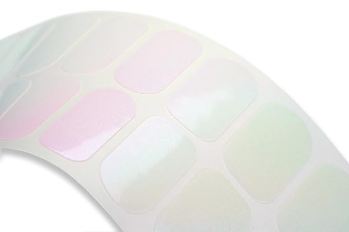 | 20 Exquisite Gel Nail Polish Strips w/Application Accessories - No UV/LED Lamp Required (Clear Gloss w/Green & Pink Iridescence)
