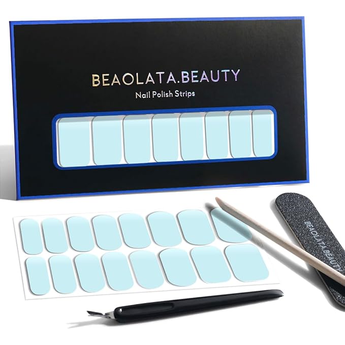 Nail Polish Strips, 32PCS Salon Quality Wraps, Long Lasting Gel Nail Stickers for Women Easy Apply& Remove (Moonlight Marine Blue)