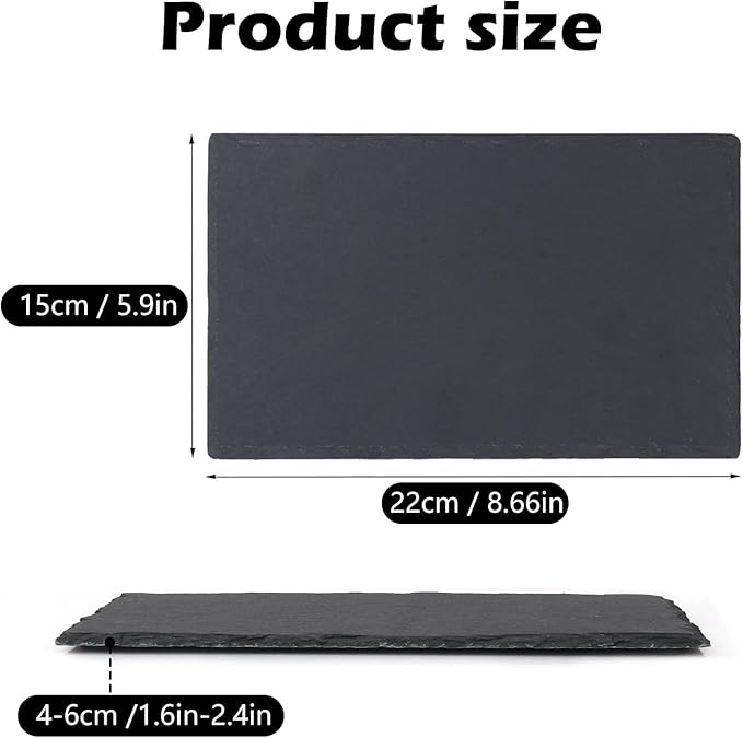 8 Pack 8.7 x 6 Inch Slate Cheese Boards, Black Rectangle Slate Charcuterie Boards, Natural Charcuterie Stone Plates for Parties, Gifts, and Special Events, Cheese, Sushi, Food.