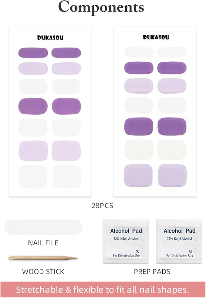 Semi Cured Gel Nail Strips, 28 pcs UV Gel Nail Stickers Full Nails Wraps for Women Home DIY Nails Art, UV Light Required(Lilac Purple)