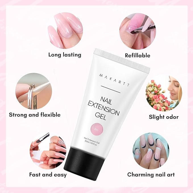 Makartt Poly Nail Gel 50ML Gel Builder for Nails, Pink Brown, Nails Extension, Strengthener Hard Gel Multifunctional Long-Lasting and Easy to Use for Trendy DIY Salon Quality