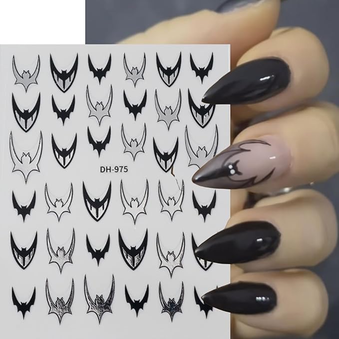 Bat Nail Stickers for Nail Art, Halloween Nail Art Stickers Black Gold Red Purple Silver Bat Nails Design Decals Halloween Manicure Decoration Accessories Supplies for Women 6 Sheets