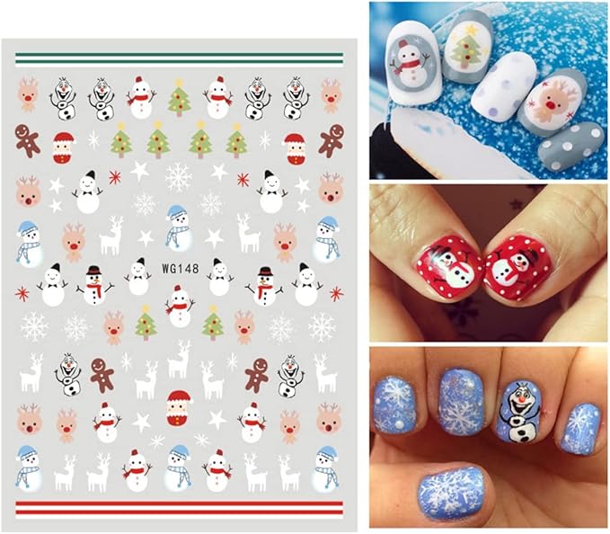8 Sheets Christmas Nail Art Stickers 3D White Snowflake Nail Decals Xmas Tree Snowman Reindeer Santa Claus Nail Stickers Holiday Winter Nail Design Christmas Nail Decoration for Women Girls