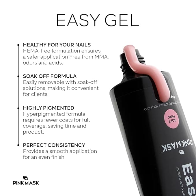 PINKMASK Easy Gel 2oz 60g-Paris, Professional Builder Enhancement Gel-Quick Nail Extension for Beginner DIY, Nail Strengthener-Long Lasting-Salon Quality-Thickening Solution