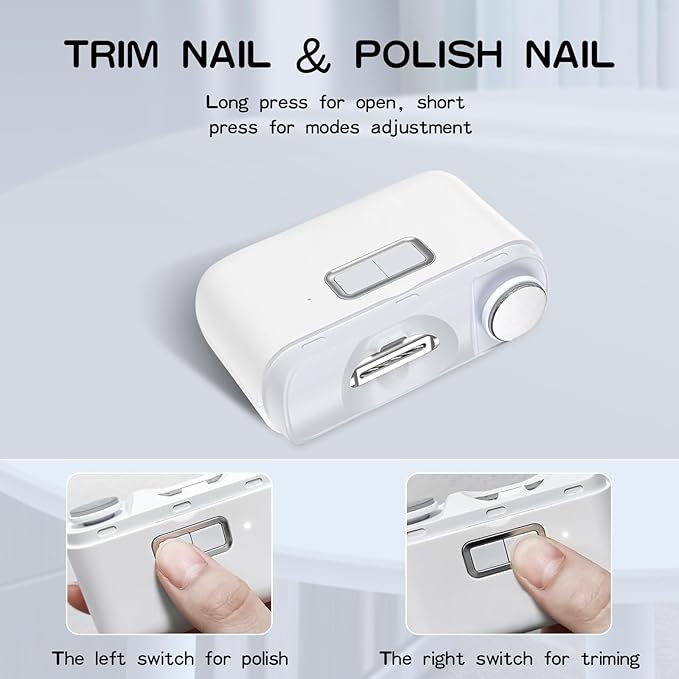 Electric Nail Clipper, Two Speed 2-in-1 Cutting and Polishing Automatic Nail Clipper, for Babies, Kids, Adults, Elderly, White