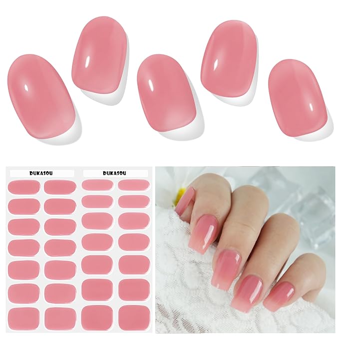 Semi Cured Gel Nail Strips, Peach Blossom red | 28 pcs Gel Nail Strips Work with Any UV Lamp, Salon Quality UV Nails Stickers, Easy to Apply for Home Nails DIY