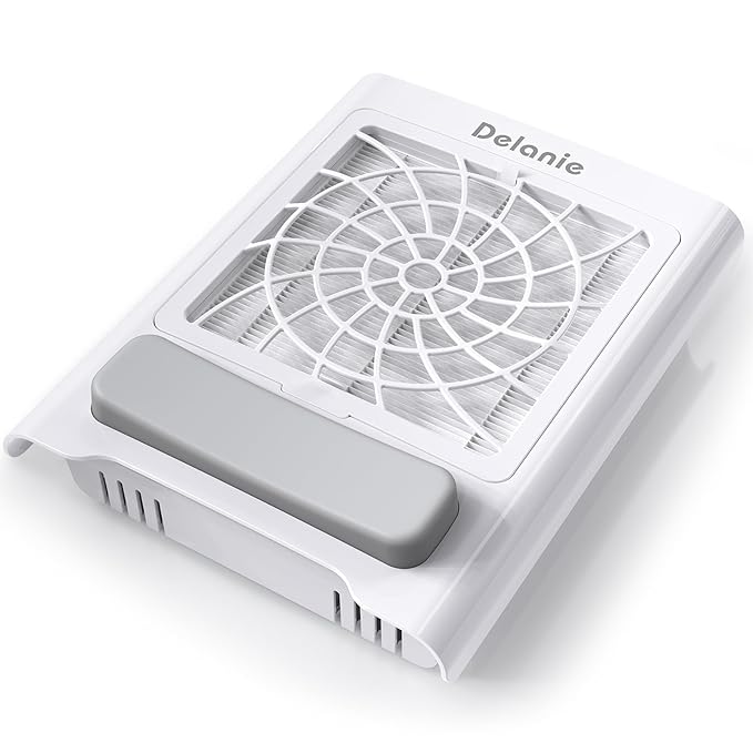 Delanie Cordless Nail Dust Collector for Nail Tech, Professional Rechargeable Portable Vacuum Nail Fan with Reusable Filter, White