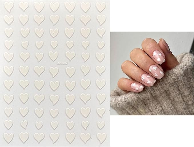 12 Sheets Valentine's Day Nail Art Stickers 3D Self-Adhesive Nail Decals Colorful Love Heart Nail Stickers Red Pink Valentines Nail Sticker for Women Supplies