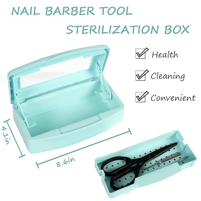 Gusnilo Barbicide Disinfectant Box Nail Art Tools Sanitizing Tray Disinfectant Container Nail Tool Sterilizer Box Plastic Clean Sterilizer Box Storage Organizer for Nail Manicure Tool (Light Green)