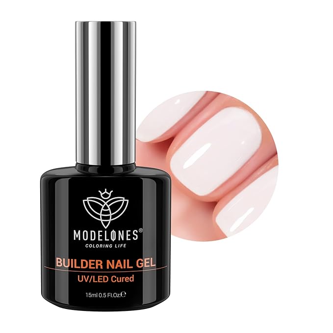 modelones Builder Nail Gel, Milky White Builder for Nail Thickening, 8-in-One LED Lamp Cured Strengthener Hard Color Base Extension Glue Gel Polish in a Bottle for Home DIY Salon Women