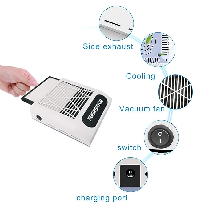 XBERSTAR Nail Dust Collector,80W Electric Powerful Vacuum Cleaner for Acrylic Gel Nails,Manicure recolector de polvo para uñas