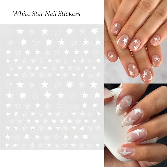 12 Sheets Star Nail Stickers Blue Red White Nail Decals Independence Day with Design Nail Decals for Nail Art 3D Self-Adhesive Nail Decoration for Women 4th of July Acrylic Nails Supplies