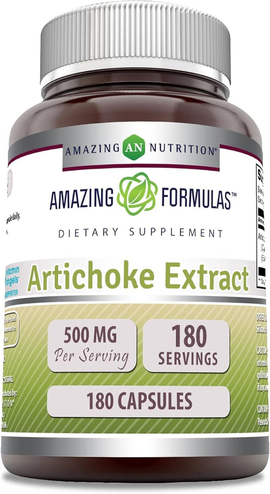 Amazing Formulas Artichoke Extract Supplement | Cynara Scolymus Leaf Capsules| 500 Mg | Capsules | Non-GMO | Gluten Free | Made in USA (1 Pack, 180 Count)