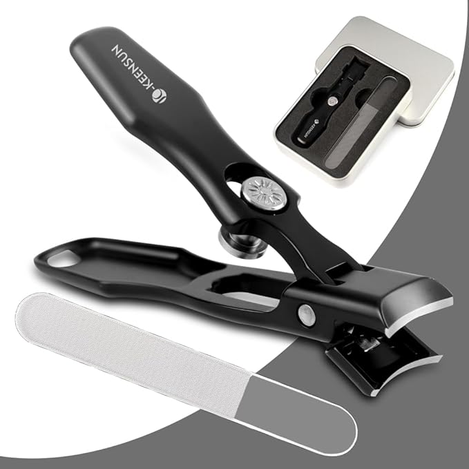 KEENSUN Nail Clippers, 16mm Wide Jaw Opening Ultra Sharp Nail Clippers for Cutting Thick Nails Extra Large Toenail & Fingernails Clippers with Safety Lock and Nail File for eniors, Men, Adult (Black)