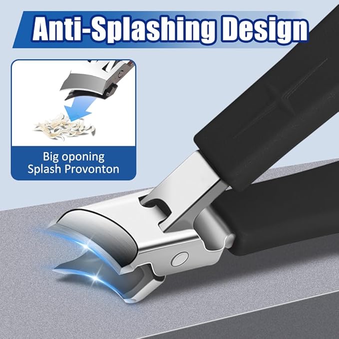 Wide Jaw Opening Anti-Splash Slanted Nail Clipper, 2025 Curved Toenail Clippers for Thick Toenails Fingernail and Toenail Clipper Cutters Angled Nail Clippers (Black+Orange, 2Pack)