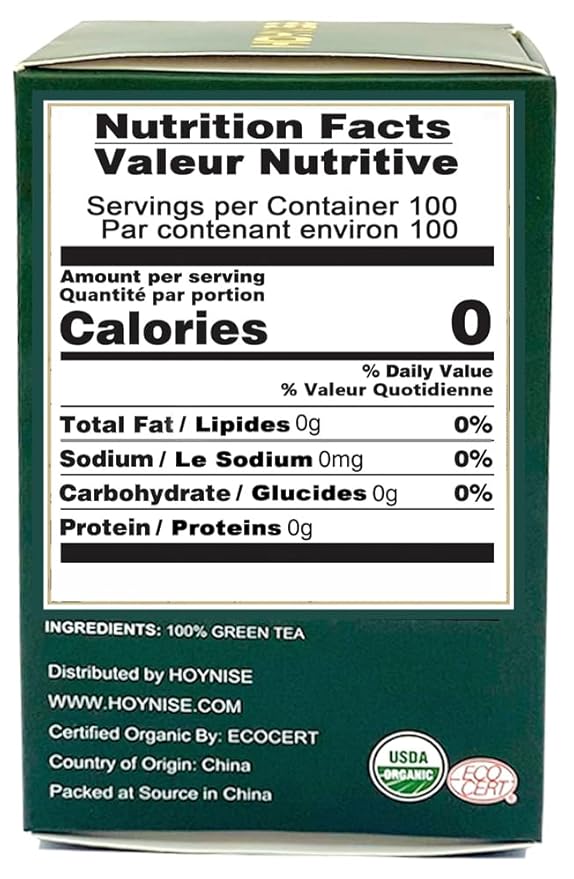 HOYNISE - USDA Organic Green Tea Loose Leaf - High Antioxidant - Zero Artificial Flavorings & Additives - Enjoy Hot or Iced - High Mountain Grown,100g/3.5oz