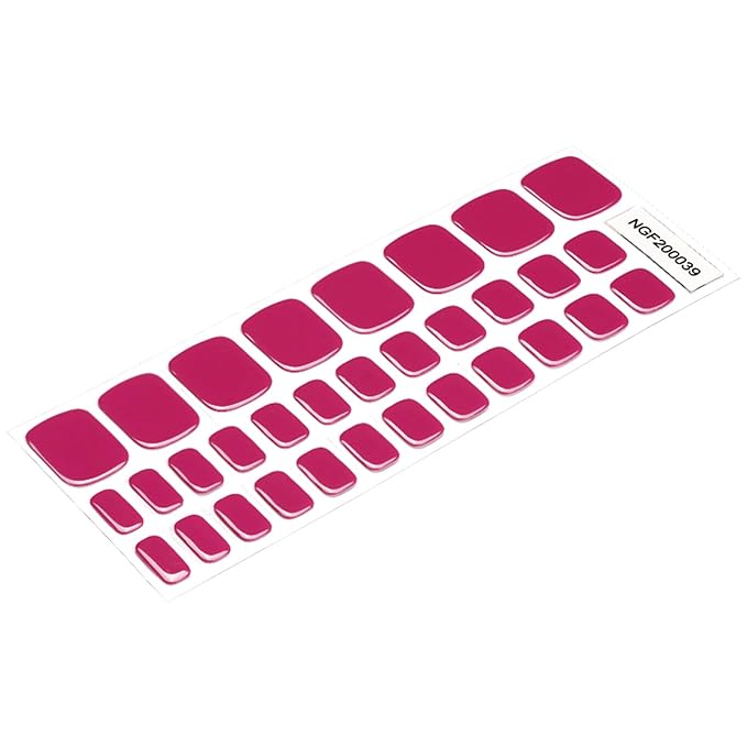 Semi Cured Gel Toenail Strips, 32 Rose Red Gel Toenail Stickers - Works with Any UV Lamps Pedicure Strips Full Nail Wraps with Nail File & Wood Stick