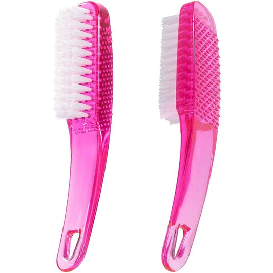 2 Pcs Handle Grip Nail Brushes for Cleaning, Long Handle Fingernail Cleaner, Hand Nail Toes Cleaning and Scrubbing Brushes, Pedicure Nail Scrubber Non-Slip for Men and Women, Hot Pink