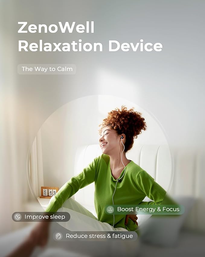 Relaxation Device for Better Sleep, Stress Relief, Calm, Anxiety Relief, Sleep Aid Device for Adults, Portable Zenowell Vita, Boost Energy and Focus, No Apps Required