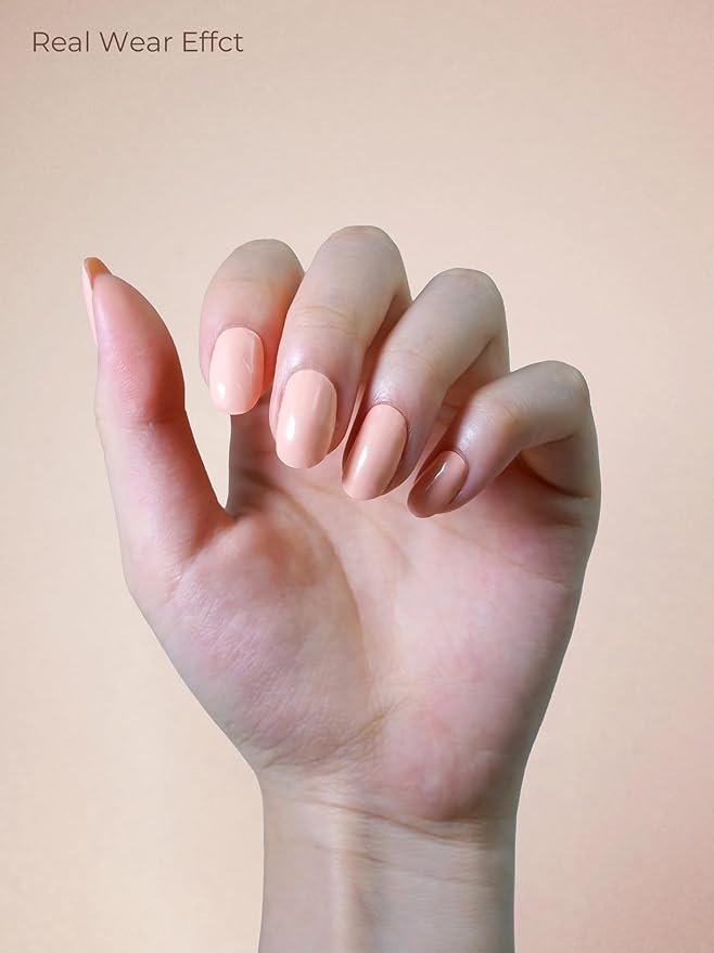 Pre Cured Gel Nail Strips - 44PCS Salon Quality Gel Nail Stickers - Long Lasting Polish Wraps for Women no UV Light Needed Easy Apply& Remove (Desert Sand Nude)