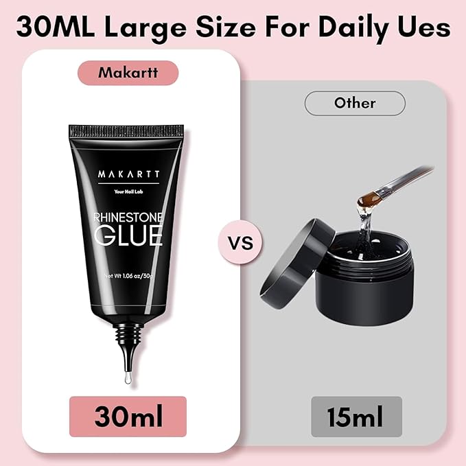 Makartt Nail Rhinestone Glue: Super Strong Gel Glue for Nail Art Decorations, Charms, 3D Bling, Gems, Jewel Diamonds 30ML Cured Need Beauty