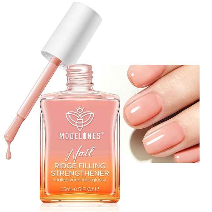 modelones Nail Strengthener and Growth Nail Hardener Extra Strong and Growth Nude Nail Polish Nail Repair for Damaged Nails Strengthening Polish Ridge Filler for Nails 15ml