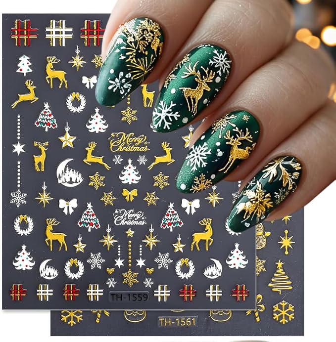7 Sheets Christmas Nail Stickers for Nail Art, 3D Self-Adhesive Deer Star Nail Decals, Mushroom Nail Supplies Nail Art Design Accessories for Women and Girls Manicure DIY Decoration