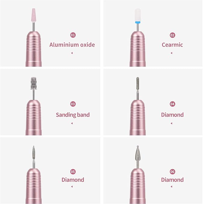 DMD Portable Electric Dip Nail Drill Kit Hinder Professional Nail Drill 20000 RPM USB Machine for Acrylic Nails Removal with One Ceramic Burr and 100 Pcs Sanding Bands