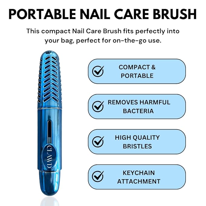 CLAWD Nail Brush for Cleaning Fingernails | Soft Bristle Portable Travel Nail Cleaner Brush for Women | Blue